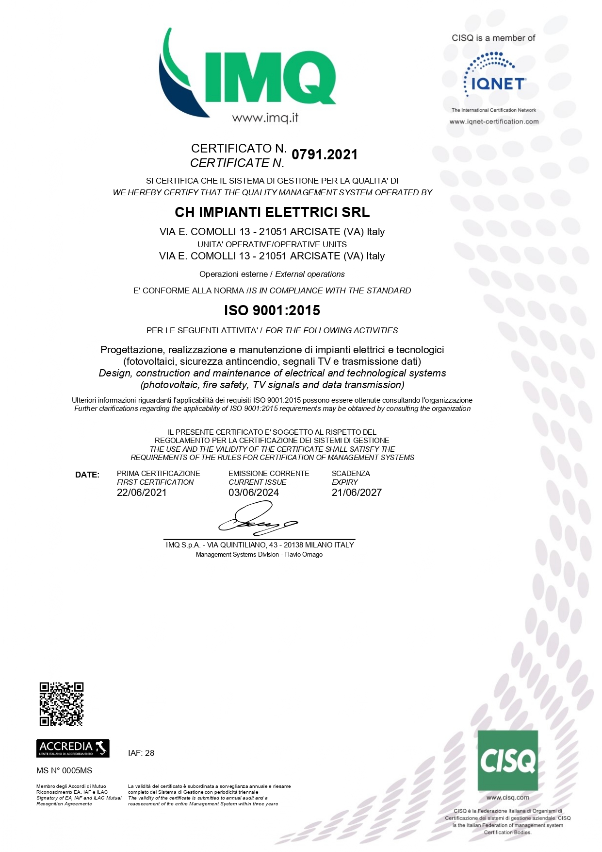 Certificato_IMQ-SCAD-21.06.2027-1 Dentista a Mendrisio Dott. Antonio De Francesco
